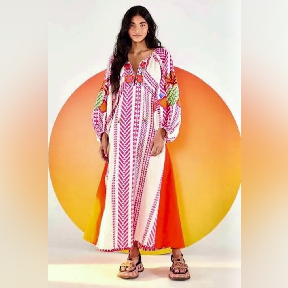 FARM Rio Vibrant Pink and Orange Maxi Dress